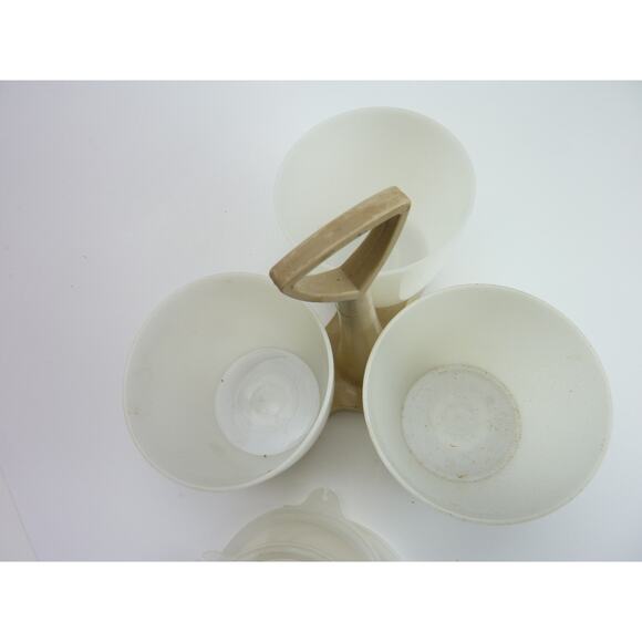 Vintage Tupperware Condiment Caddy & 3 Containers Lids Almond Beige Candy Dish - Picture 5 of 5